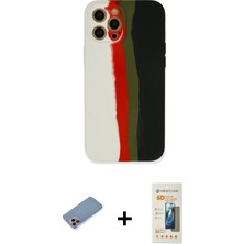 Cepte Toptan iPhone 12 Pro Yadigar Çizgi - Siyah 6d Mat Seramik Hayalet Nano Ekran Koruyucu + Pembe Shine Kamera Lens Koruma Cam