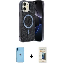 Cepte Toptan iPhone 11 Eksen Çizgi - Siyah 6d Mat Seramik Hayalet Nano Ekran Koruyucu + Mavi Neon Fosforlu Kamera Lens