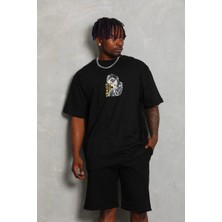 Velmora Fashion Erkek Baskılı T-Shirt Kısa Kol Bisiklet Yaka Regular Fit Tişört - Siyah