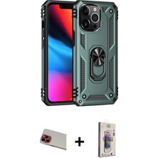 Cepte Toptan iPhone 13 Pro Max Ahenk Klasik Koleksiyonu - Siyah Bilvis 3D Cam Ekran Koruyucu + Kırmızı Rainbow Kamera Lens Koruma Cam