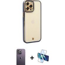 Cepte Toptan iPhone 12 Pro Çekirdek Klasik Serisi - Siyah 3D Antistatik Seramik Nano Ekran Koruyucu + Beyaz Neon Fosforlu Kamera Lens