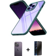 Cepte Toptan iPhone 13 Pro Max Nova Işık Serisi - Siyah 3D Antistatik Hayalet Cam Ekran Koruyucu + Beyaz Neon Fosforlu Kamera Lens