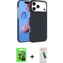 Cepte Toptan iPhone 17 Pro Doruk Serisi - Şeffaf Pasifik Cam Ekran Koruyucu + Gri Raze Metal Kamera Lens