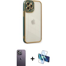 Cepte Toptan iPhone 12 Pro Çekirdek Klasik Serisi - Siyah 3D Antistatik Seramik Nano Ekran Koruyucu + Beyaz Neon Fosforlu Kamera Lens
