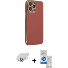 Cepte Toptan iPhone 14 Pro Max Yankı Serisi - Şeffaf Royal Nano Ekran Koruyucu + Gold Band Metal Kamera Lens