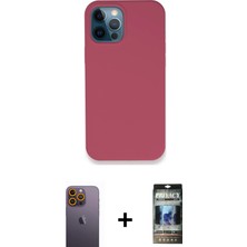 Cepte Toptan iPhone 12 Pro Zirve Modern Özel Seri - Siyah 34D Hayalet Izgaralı Cam + Sarı Neon Fosforlu Kamera Lens