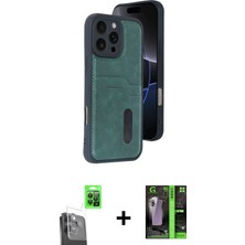 Cepte Toptan iPhone 16 Pro Yörünge Işık Serisi - Şeffaf 360 Full Body Arka Koruyucu + Siyah Raze Metal Kamera Lens