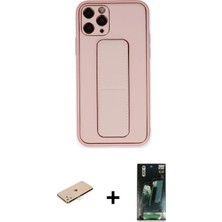 Cepte Toptan iPhone 11 Pro Akış Doku - Şeffaf 360 Full Body Arka Koruyucu + Pembe Renkli Kamera Lens Koruma Cam