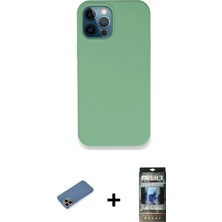 Cepte Toptan iPhone 12 Pro Zirve Modern Özel Seri - Siyah 34D Hayalet Izgaralı Cam + Gold Shine Kamera Lens Koruma Cam