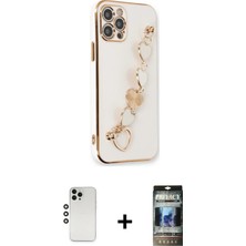 Cepte Toptan iPhone 12 Pro Nova Işık Prime - Siyah 34D Hayalet Izgaralı Cam + Gümüş Shine Kamera Lens