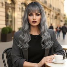 Nerm Daalı Kısa Perçemli Fiber Sen Peruk / Siyah / Gri Ombreli