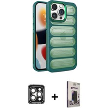 Cepte Toptan iPhone 15 Pro Max Yadigar Doku Özel Seri - Siyah Bilvis Hayalet Cam Ekran Koruyucu + Gri Pvd Metal Kamera Lens