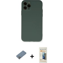 Cepte Toptan iPhone 11 Pro Ahenk Serisi - Siyah 6d Mat Seramik Hayalet Nano Ekran Koruyucu + Gümüş Shine Kamera Lens Koruma Cam