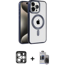 Cepte Toptan iPhone 15 Pro Max Eksen Form Koleksiyonu - Siyah Vanessa Magic Hayalet Cam + Gümüş Pvd Metal Kamera Lens