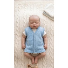 Esu Accessory El Örgüsü Bebek Yeleği - %100 Pamuklu Mavi Bebek Hırkası