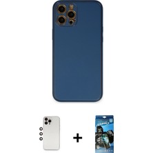 Cepte Toptan iPhone 12 Pro Max Yadigar Klasik - Siyah 34D Izgaralı Cam + Gökkuşağı Shine Kamera Lens