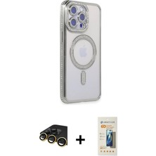 Cepte Toptan iPhone 14 Pro Max Zirve Doku Prime - Siyah 6d Mat Seramik Hayalet Nano Ekran Koruyucu + Gold Raze Metal Kamera Lens