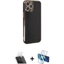 Cepte Toptan iPhone 12 Pro Yankı Serisi - Siyah 3D Antistatik Seramik Nano Ekran Koruyucu + Şeffaf Kamera Lens Koruma Cam