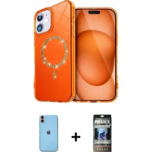 Cepte Toptan iPhone 11 Kıvılcım Form Prime - Siyah 34D Hayalet Izgaralı Cam + Turuncu Neon Fosforlu Kamera Lens