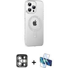 Cepte Toptan iPhone 15 Pro Max Yörünge Koleksiyonu - Siyah 3D Antistatik Seramik Nano Ekran Koruyucu + Gümüş Pvd Metal Kamera Lens