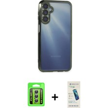 Cepte Toptan Galaxy A15 4g Vadi Minimal - Şeffaf Pasifik Cam Ekran Koruyucu + Gümüş Raze Metal Kamera Lens