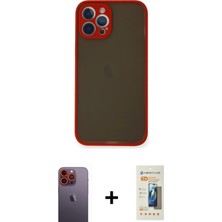 Cepte Toptan iPhone 12 Pro Ahenk Çizgi Serisi - Siyah 6d Mat Seramik Hayalet Nano Ekran Koruyucu + Turuncu Neon Fosforlu Kamera Lens