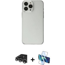 Cepte Toptan iPhone 13 Pro Max Kutup Doku Koleksiyonu - Siyah 3D Antistatik Cam Ekran Koruyucu + Gümüş Raze Metal Kamera Lens