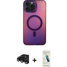 Cepte Toptan iPhone 15 Pro Doruk Klasik Prime - Şeffaf Pasifik Cam Ekran Koruyucu + Siyah Raze Metal Kamera Lens