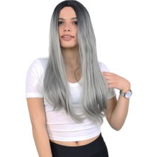 Nerm Fiber Sen Uzun Düz Peruk / Siyah / Gri Ombreli
