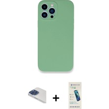 Cepte Toptan iPhone 13 Pro Max Zirve Modern Özel Seri - Şeffaf Pasifik Cam Ekran Koruyucu + Lacivert Pers Alüminyum Kamera Lens