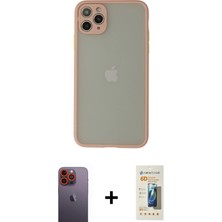 Cepte Toptan iPhone 12 Pro Ahenk Çizgi Serisi - Siyah 6d Mat Seramik Hayalet Nano Ekran Koruyucu + Turuncu Neon Fosforlu Kamera Lens