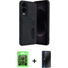 Cepte Toptan Galaxy S25 Edge Yörünge Işık Serisi - Siyah 3D Antistatik Hayalet Cam Ekran Koruyucu + Siyah Raze Metal Kamera Lens