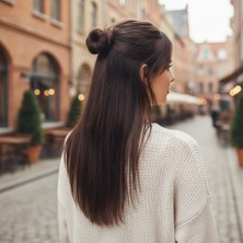 Nerm Fiber Sen Düz Yarım Ay + 2 Yan Çıt Çıt / Kahverengi