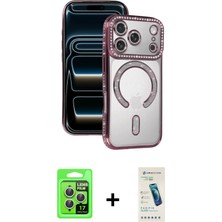 Cepte Toptan iPhone 17 Pro Zirve Doku Prime - Şeffaf Pasifik Cam Ekran Koruyucu + Gümüş Raze Metal Kamera Lens