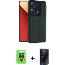 Cepte Toptan Redmi Note 13 Pro 4g Zirve Yansıma Serisi - Siyah 3D Antistatik Hayalet Cam Ekran Koruyucu + Gümüş Raze Metal Kamera Lens