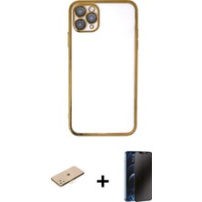 Cepte Toptan iPhone 11 Pro Vadi Minimal - Siyah 3D Antistatik Hayalet Cam Ekran Koruyucu + Sarı Renkli Kamera Lens Koruma Cam