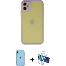 Cepte Toptan iPhone 11 Ahenk Çizgi Serisi - Siyah 3D Antistatik Cam Ekran Koruyucu + Yeşil Neon Fosforlu Kamera Lens