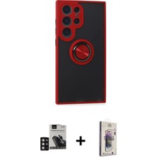 Cepte Toptan Galaxy S24 Ultra Yörünge Çizgi - Siyah Bilvis 3D Cam Ekran Koruyucu + Derin Mor Pvd Metal Kamera Lens