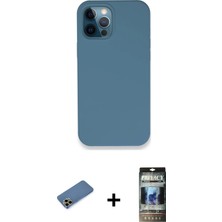 Cepte Toptan iPhone 12 Pro Zirve Modern Özel Seri - Siyah 34D Hayalet Izgaralı Cam + Gold Shine Kamera Lens Koruma Cam