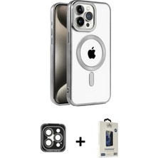 Cepte Toptan iPhone 15 Pro Max Eksen Form Koleksiyonu - Siyah Bilvis Hayalet Cam Ekran Koruyucu + Gri Pvd Metal Kamera Lens