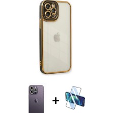 Cepte Toptan iPhone 12 Pro Çekirdek Klasik Serisi - Siyah 3D Antistatik Seramik Nano Ekran Koruyucu + Beyaz Neon Fosforlu Kamera Lens
