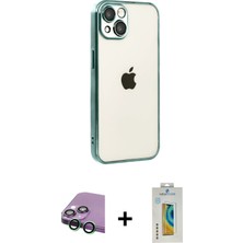 Cepte Toptan iPhone 15 Vadi Minimal - Siyah Polymer Nano Ekran Koruyucu + Yeşil Raze Metal Kamera Lens