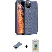 Cepte Toptan iPhone 11 Pro Max Eksen Form Prime - Siyah Polymer Nano Ekran Koruyucu + Siyah Shine Kamera Lens Koruma Cam