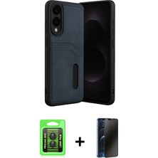 Cepte Toptan Galaxy S25 Edge Yörünge Işık Serisi - Siyah 3D Antistatik Hayalet Cam Ekran Koruyucu + Siyah Raze Metal Kamera Lens