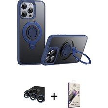 Cepte Toptan iPhone 15 Pro Max Zirve Çizgi Prime - Siyah Bilvis 3D Mat Cam Ekran Koruyucu + Lacivert Raze Metal Kamera Lens