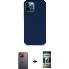 Cepte Toptan iPhone 12 Pro Zirve Modern Özel Seri - Siyah 34D Hayalet Izgaralı Cam + Sarı Neon Fosforlu Kamera Lens