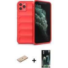 Cepte Toptan iPhone 11 Pro Max Atlas Koleksiyonu - Şeffaf 360 Full Body Arka Koruyucu + Sarı Renkli Kamera Lens Koruma Cam