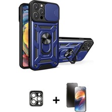 Cepte Toptan iPhone 16 Pro Max Ahenk Klasik - Siyah 3D Antistatik Mat Seramik Nano Ekran Koruyucu + Gümüş Pvd Metal Kamera Lens