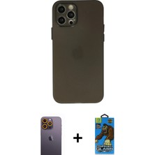 Cepte Toptan iPhone 12 Pro Max Atlas Minimal Prime - Siyah 18D Cam Ekran Koruyucu + Sarı Neon Fosforlu Kamera Lens