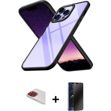Cepte Toptan iPhone 13 Pro Max Nova Işık Serisi - Siyah 3D Antistatik Hayalet Cam Ekran Koruyucu + Kırmızı Pers Alüminyum Kamera Lens
